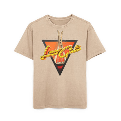 mens acid washed oversized tee featuring retro graphic design in beige color.