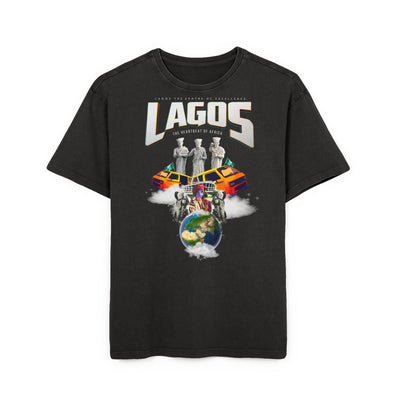 Vintage t-shirt featuring Lagos graphic print, showcasing a stylish roundneck design for casual wear.